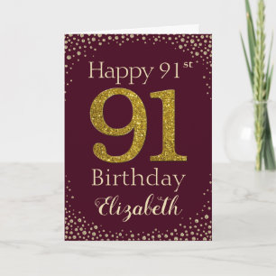 91e verjaardag Golden Glitter Kaart