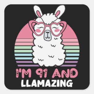 91e verjaardag Llamazing Llama 91 jaar oude verjaa Vierkante Sticker