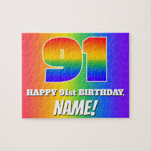 91e verjaardag — Meerkleurig regenboogpatroon "91" Legpuzzel