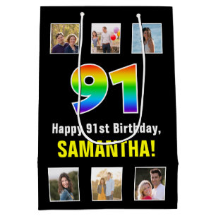 91e verjaardag: Regenboog "91", aangepaste foto's  Medium Cadeauzakje