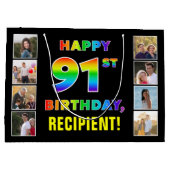 91e verjaardag: Regenboogtekst, aangepaste foto's Groot Cadeauzakje (Achterkant)