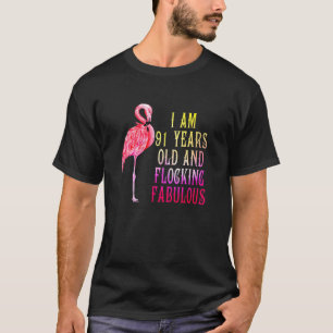 91e verjaardag Roze Waterverf Flamingo 91 jaar T-shirt