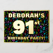 91e verpartij — Leuke, kleurrijke muzieksymbolen Folie Uitnodiging (Voorkant)