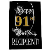 91st Birthday ~ Fancy script; Faux Gold Kijk; naam Medium Cadeauzakje (Voorkant)