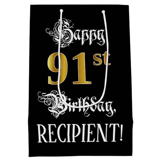 91st Birthday ~ Fancy script; Faux Gold Kijk; naam Medium Cadeauzakje (Achterkant)