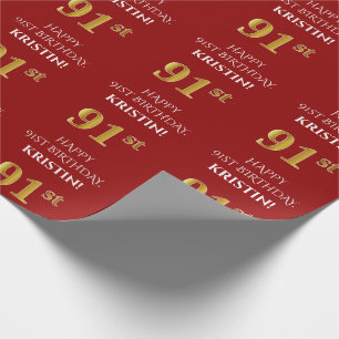 91ste verjaardag: Elegant, rood, Faux Gold look Cadeaupapier