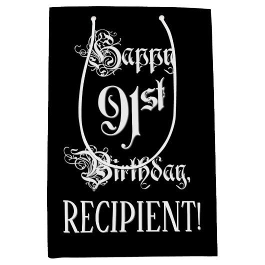 91ste verjaardag: Fancy, elegant script + aangepas Medium Cadeauzakje (Voorkant)