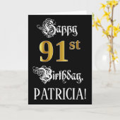 91ste verjaardag — Fancy script; Faux Gold Kijk; n Kaart (Gele Bloem)