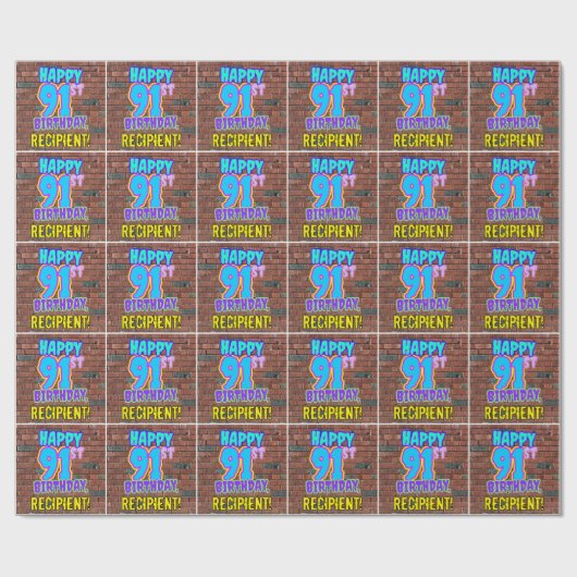 91ste verjaardag: Fun, Urban Graffiti geïnspireerd Cadeaupapier (Vlak)