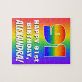 91ste verjaardag: kleurrijk, vun regenboogpatroon legpuzzel (Horizontaal)