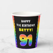 91ste verjaardag: kleurrijke regenboog # 91, Naam Papieren Bekers (Voorkant)