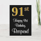 91ste verjaardag ~ Luxurieuze Faux Gold-look # Kaart (Voorkant)