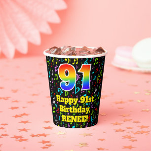 91ste Verjaardag: Plezier Muzieknoten Patroon, Reg Papieren Bekers