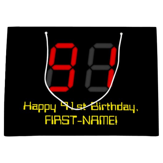 91ste verjaardag: Red Digital Clock Style "91" + n Groot Cadeauzakje (Voorkant)