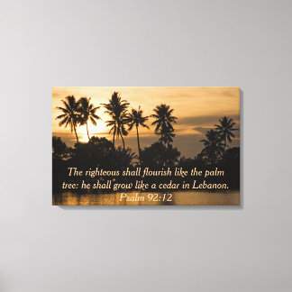 92:12 Palm Trees Water Sunset Bible Faith Canvas Afdruk
