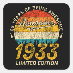 92 jaar oude Bday 1933 Geweldige 92e verjaardag ca Vierkante Sticker