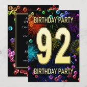 92e anniversaire de fête Invitation feux d'artific (Devant / Derrière)