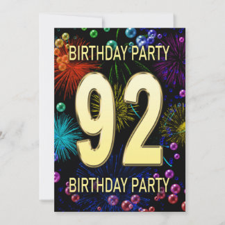 92e anniversaire de fête Invitation feux d'artific