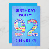 92e anniversaire Invitation de fête Ajouter un nom (Devant / Derrière)