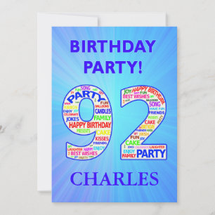 92e anniversaire Invitation de fête Ajouter un nom