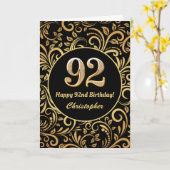92e Birthday Black en Gold Floral Pattern Kaart (Gele Bloem)