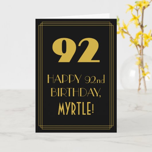 92e verjaardag ~ Art Deco geïnspireerde look "92" Kaart (Gele Bloem)