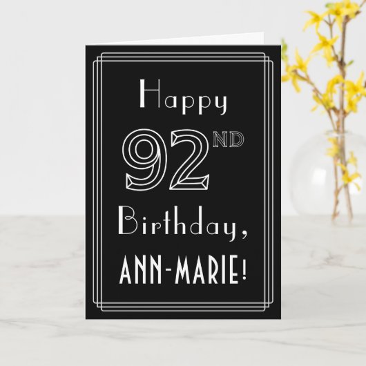92e verjaardag: Art Deco Style # 92 en aangepaste  Kaart (Gele Bloem)