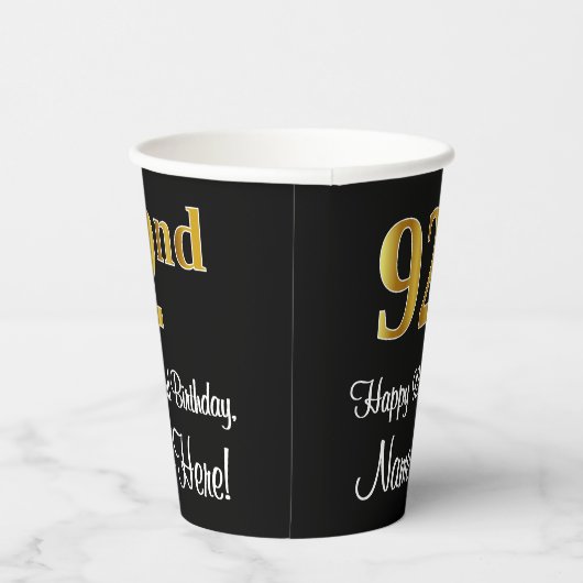 92e verjaardag - Elegante luxe Faux Gold look # Papieren Bekers (Rechts)