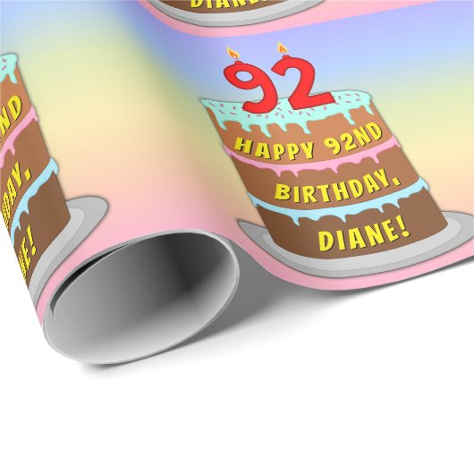 92e verjaardag: Fun Cake and Candles + Custom Name Cadeaupapier (Rol Hoek)