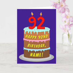 92e verjaardag: Fun Cake and Candles + Custom Name Kaart