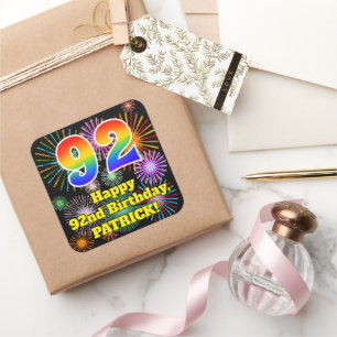 92e verjaardag: Fun Fireworks Kijk, regenboognr. 9 Vierkante Sticker