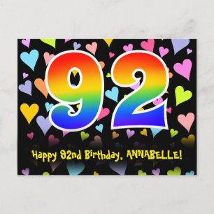 92e Verjaardag: Fun Hearts Patroon, Regenboog 92 Briefkaart