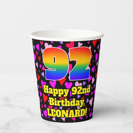 92e verjaardag: Het liefhebbende Kunstpatroon, Reg Papieren Bekers (Achterkant)