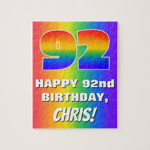 92e verjaardag: kleurrijk, vun regenboogpatroon #  legpuzzel