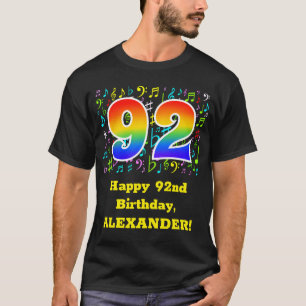 92e verjaardag: Kleurrijke muzieksymbolen, regenbo T-shirt