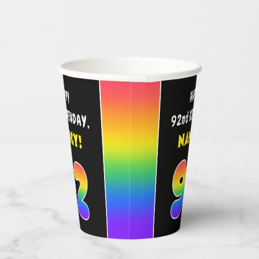 92e verjaardag: kleurrijke regenboog # 92, Naam va Papieren Bekers (Rechts)