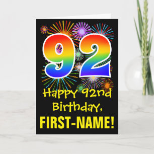 92e verjaardag: leuk vuurwerkpatroon + regenboog 9 kaart