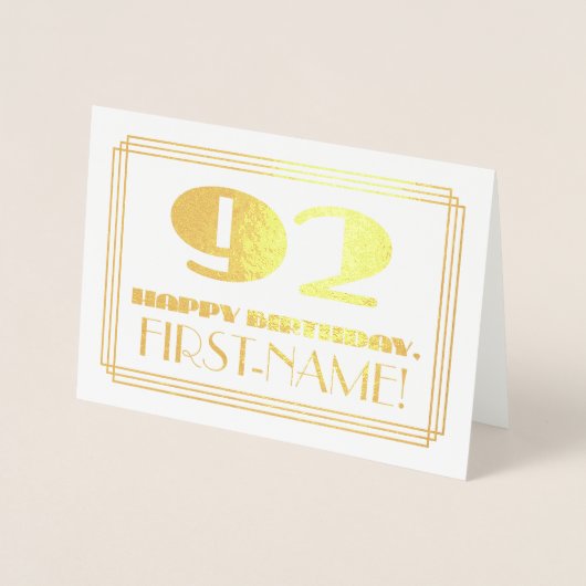 92e verjaardag; naam + Art Deco Geïnspireerd als " Folie Kaarten (Voorkant)