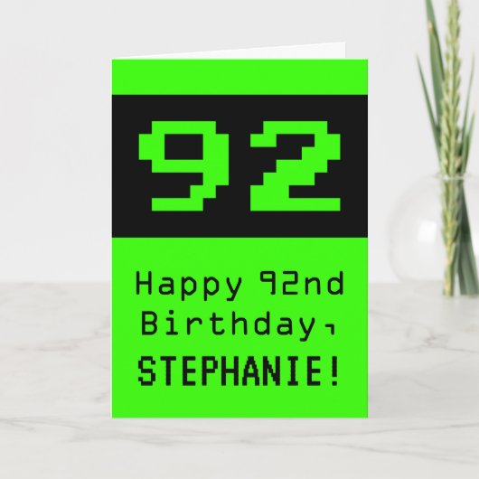 92e verjaardag: Nerdy / Geeky stijl "92" en naam Kaart (Voorkant)