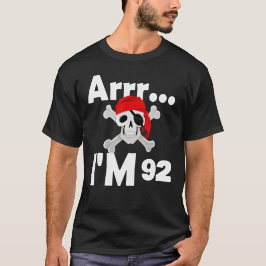 92e verjaardag Pirate Skull 92 jaar oude dag T-shirt (Voorkant)