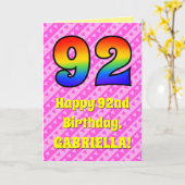 92e verjaardag: roze strips & harten, regenboognr. kaart (Gele Bloem)