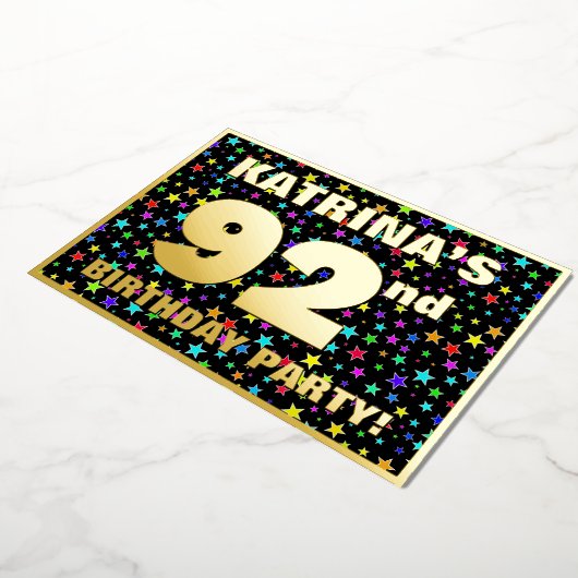 92e verjaardag van de Vreugde - Fun, kleurrijk ste Folie Uitnodiging (Gedraaid)