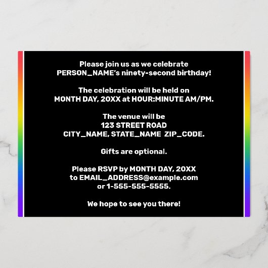 92e verjaardag van de Vreugde - Fun, kleurrijk ste Folie Uitnodiging (Achterkant)