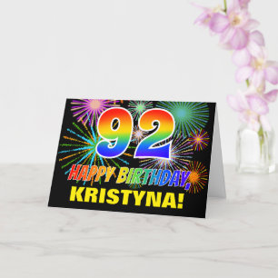 92e verjaardag: Vet, vuurwerk, regenboog 92 Kaart
