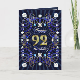 92ème anniversaire carte avec des masses de bijoux