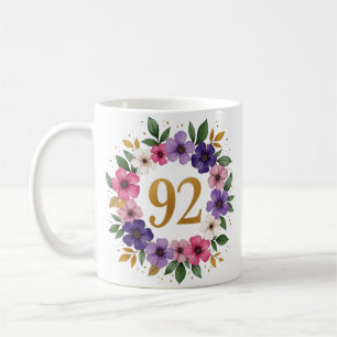 92ème Anniversaire Mug - Couronne florale avec num