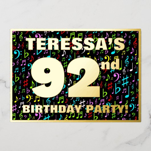 92ste verveegfeest — Mooie, Kleurrijke Muziek Symb Folie Uitnodiging (Voorkant)