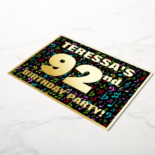 92ste verveegfeest — Mooie, Kleurrijke Muziek Symb Folie Uitnodiging (Gedraaid)