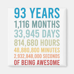 93 jaar 1116 maanden Geweldige Birthday Gift Magneet