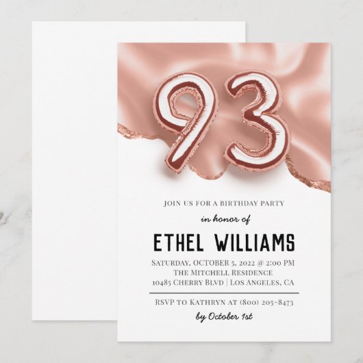 93e anniversaire de fête Invitation (Devant / Derrière)